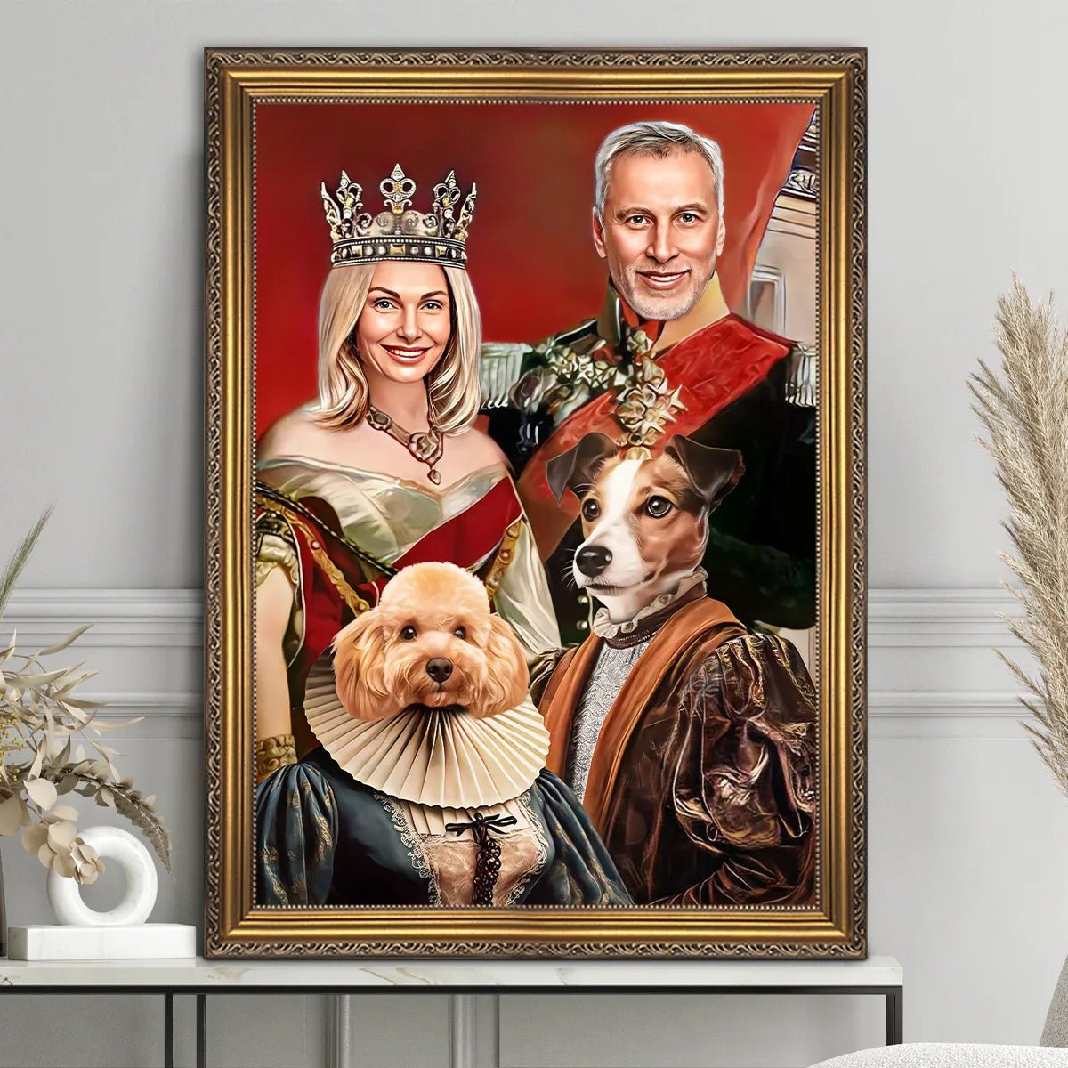 Para królewska z psami - druk na płótnie, spersonalizowany prezent dla pary - Adamell.pl
