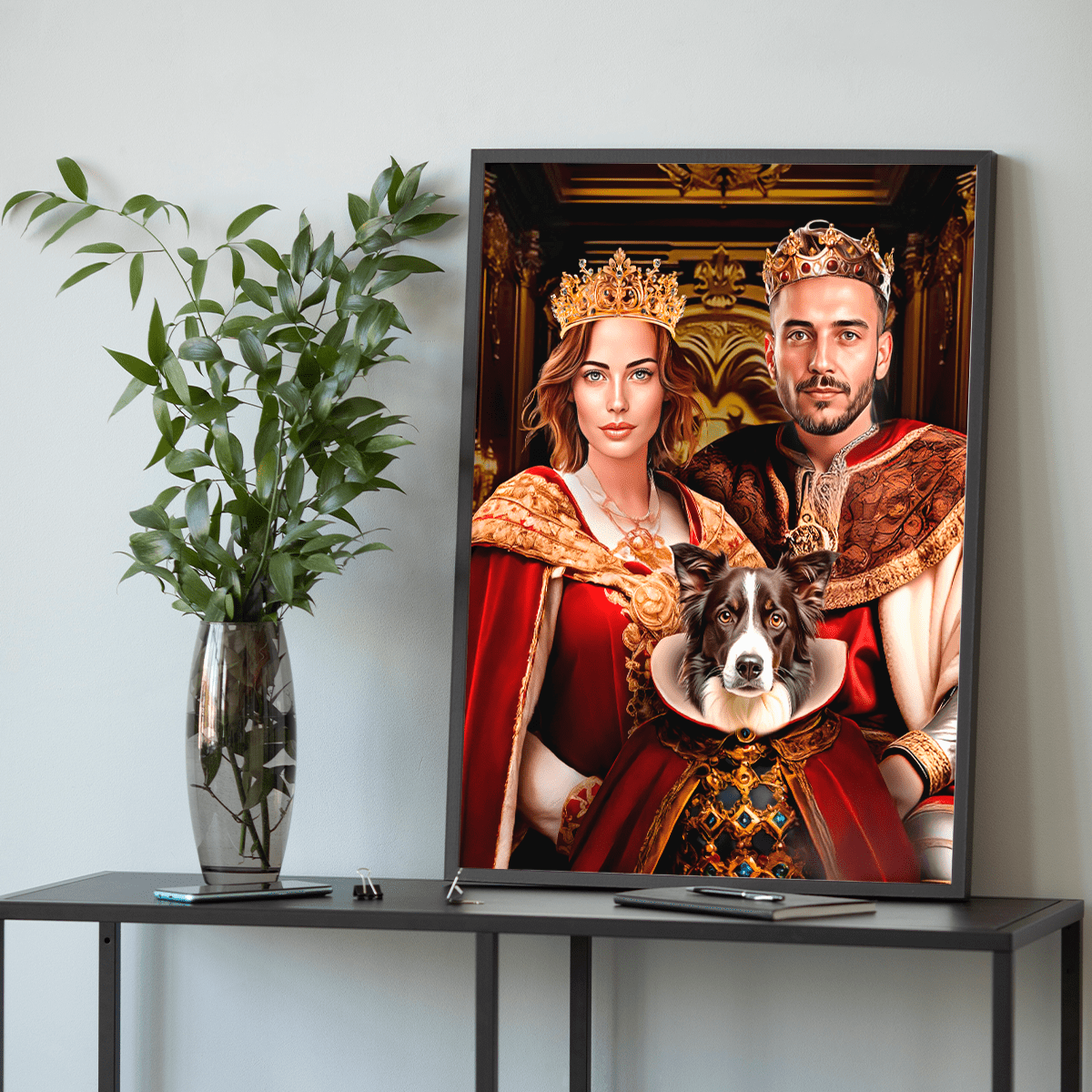 Para królewska z psem - plakat, spersonalizowany prezent dla pary - Adamell.pl