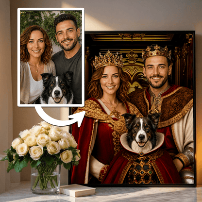 Para królewska z psem - plakat, spersonalizowany prezent dla pary - Adamell.pl