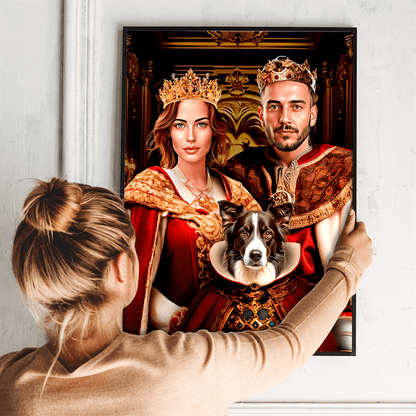 Para królewska z psem - plakat, spersonalizowany prezent dla pary - Adamell.pl
