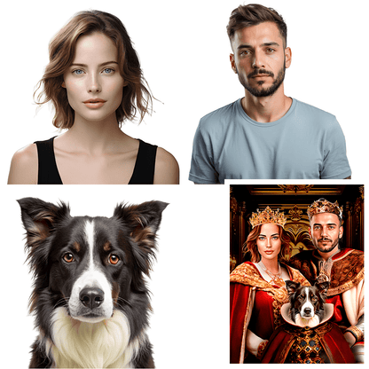 Para królewska z psem - plakat, spersonalizowany prezent dla pary - Adamell.pl