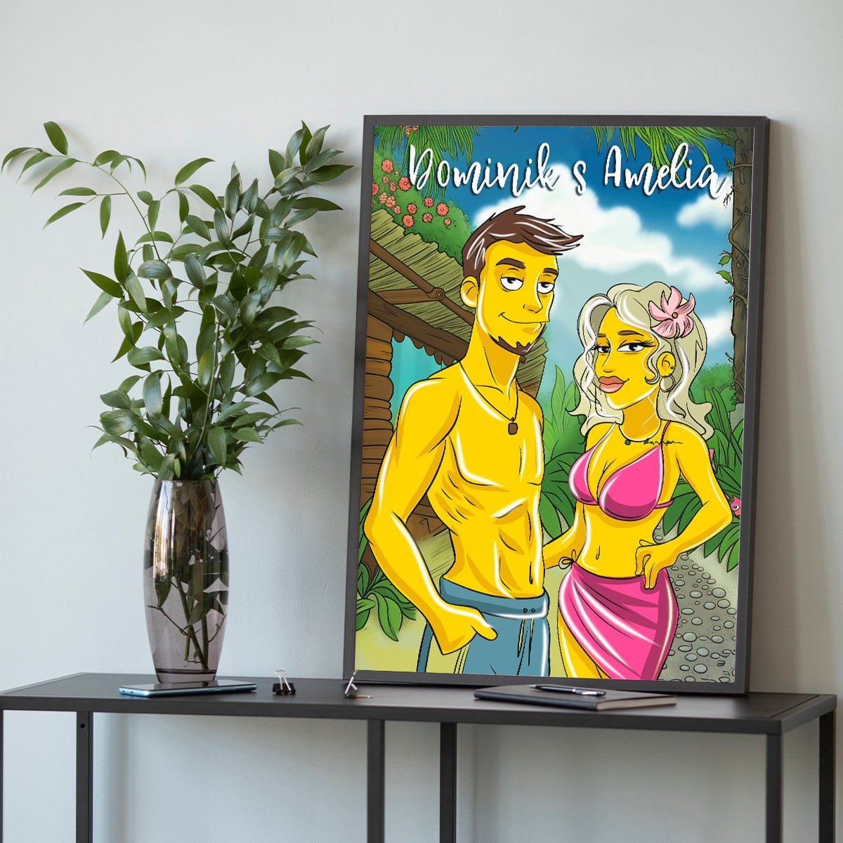 Para na wakacjach Ilustracja - plakat, spersonalizowany prezent dla pary - Adamell.pl