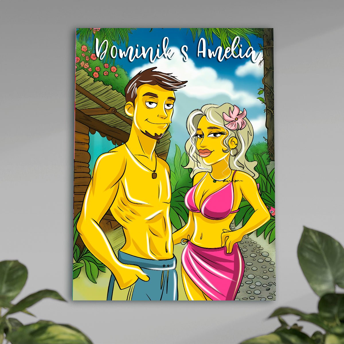 Para na wakacjach Ilustracja - plakat, spersonalizowany prezent dla pary - Adamell.pl
