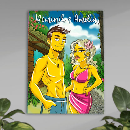 Para na wakacjach Ilustracja - plakat, spersonalizowany prezent dla pary - Adamell.pl
