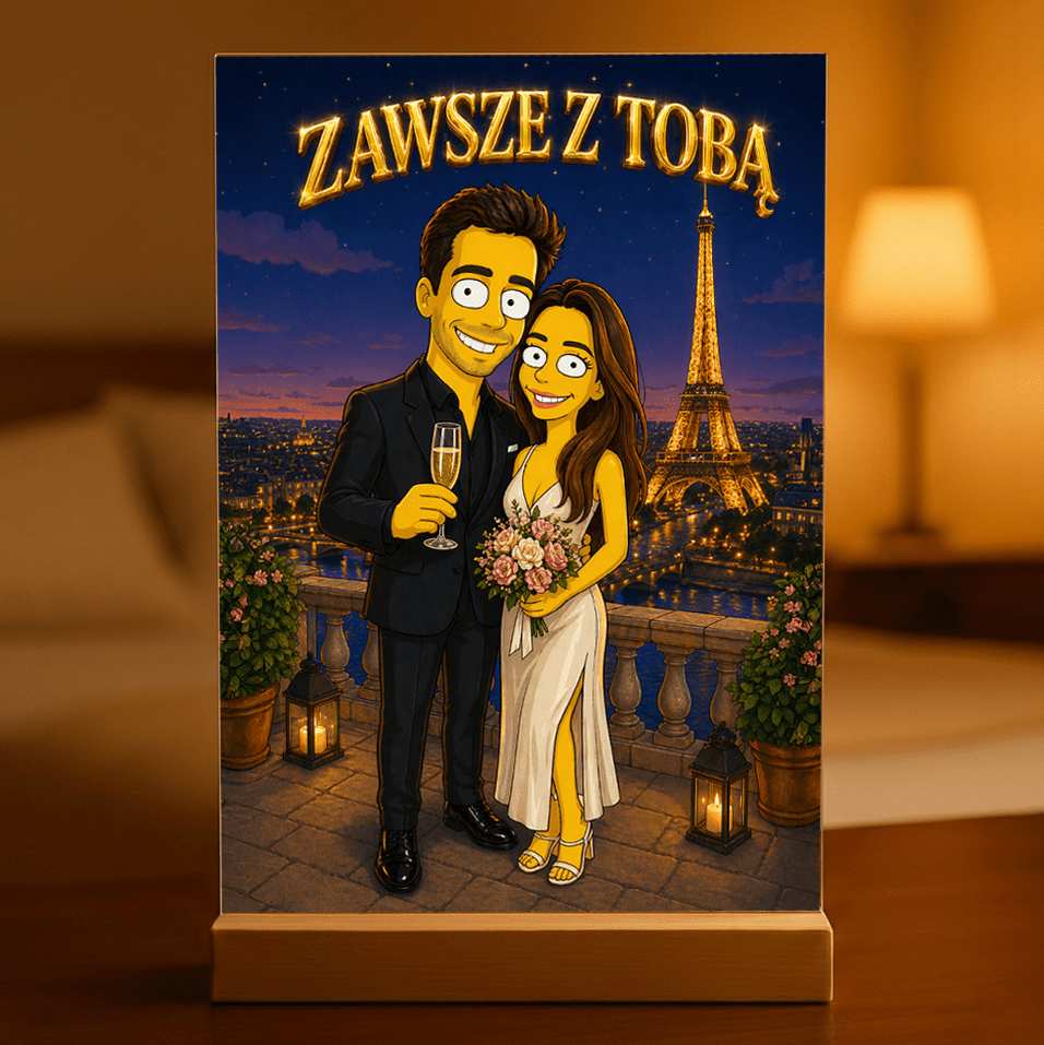 Para w stylu Simsons - Druk na szkle, spersonalizowany prezent dla pary - Adamell.pl