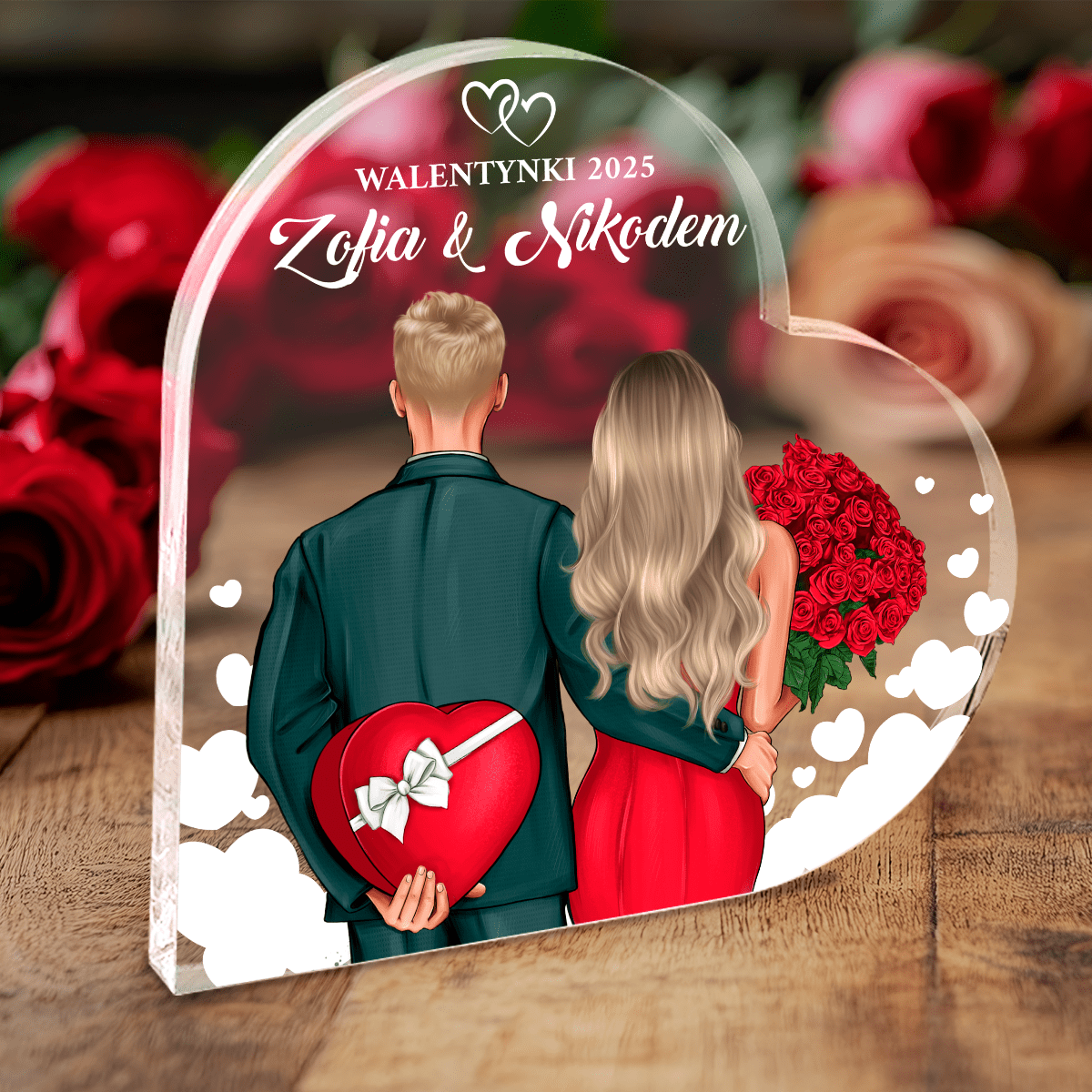 Para w Walentynki Clipart - Druk na szkle, spersonalizowany prezent dla niego - Adamell.pl