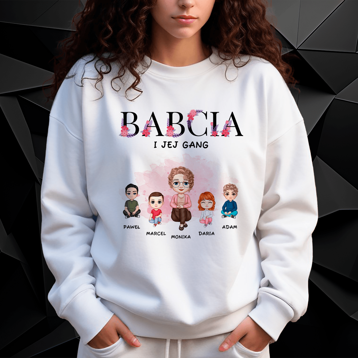 Personalizowana bluza damska z własnym nadrukiem BABCIA I JEJ GANG - prezent dla babci - Adamell.pl