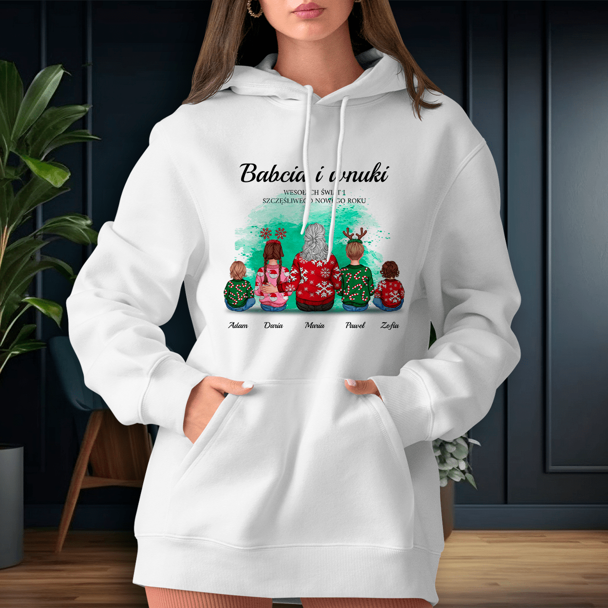Personalizowana bluza damska z własnym nadrukiem BABCIA I WNUKI - prezent dla babci - Adamell.pl