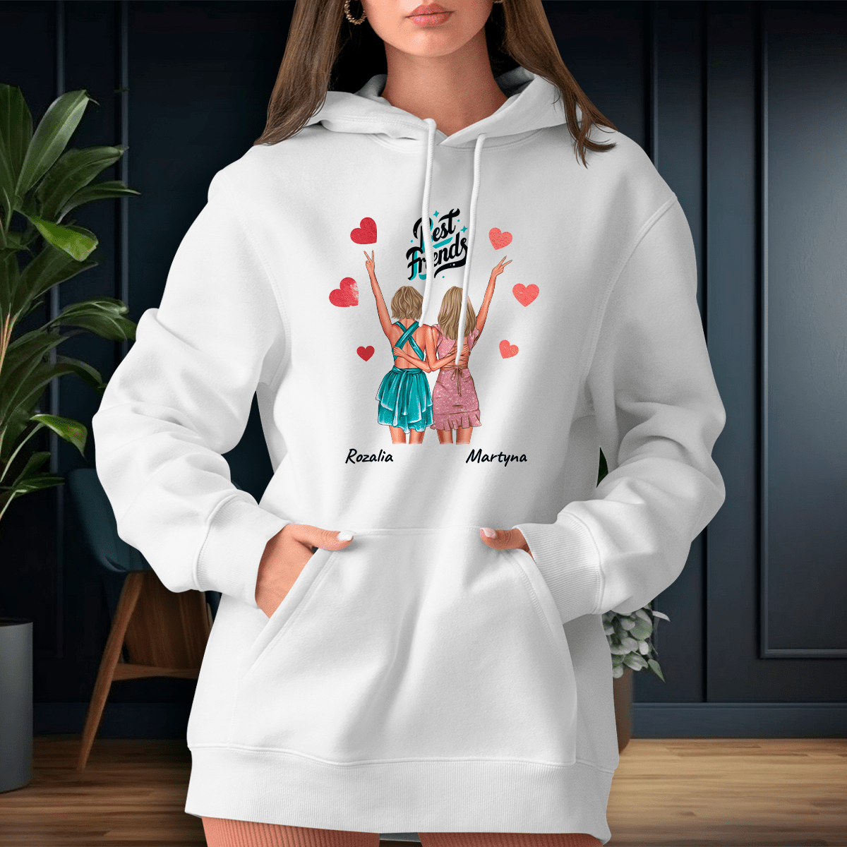 Personalizowana bluza damska z własnym nadrukiem BEST FRIENDS CLIPART - prezent dla przyjaciółki - Adamell.pl