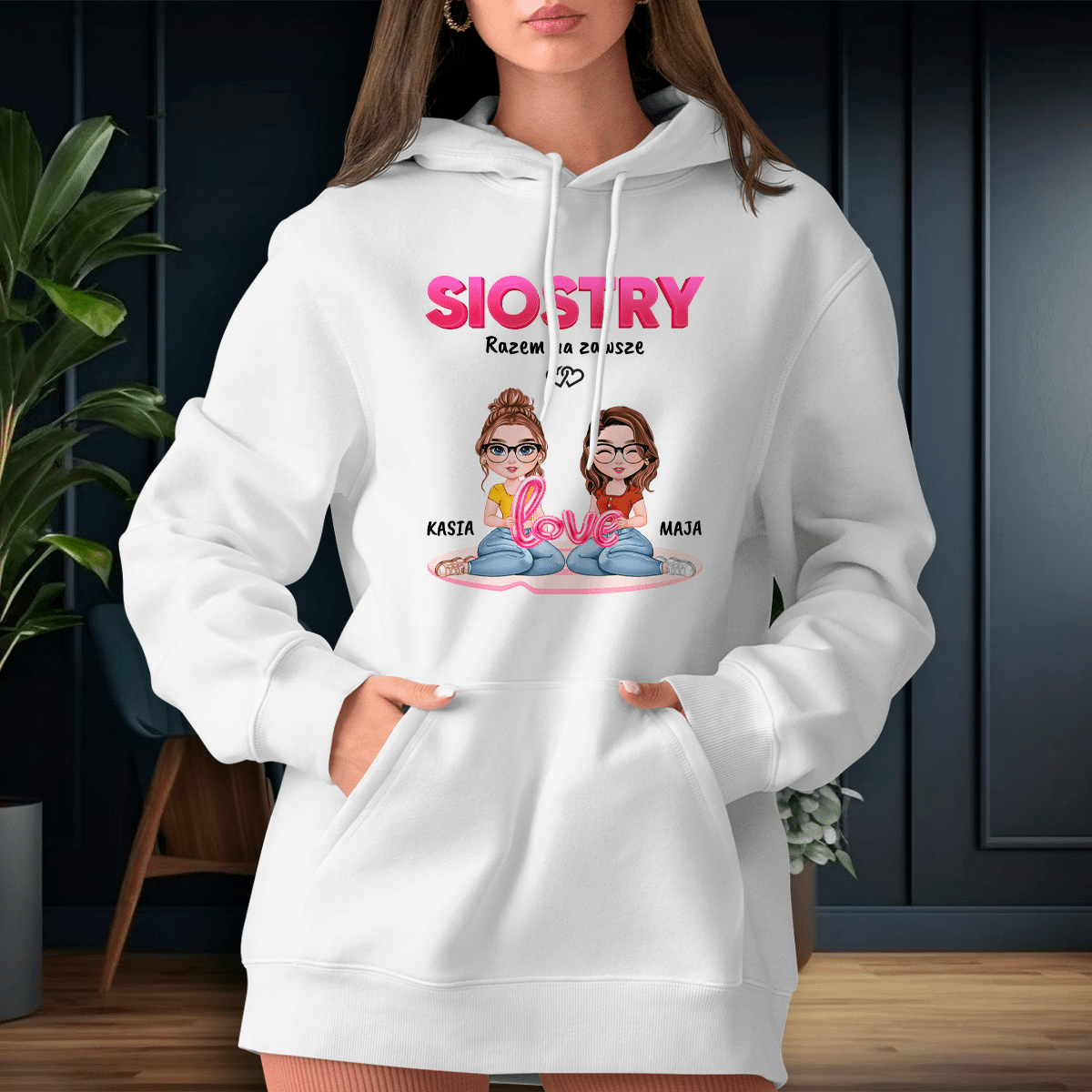 Personalizowana bluza damska z własnym nadrukiem SIOSTRY - prezent dla siostry - Adamell.pl