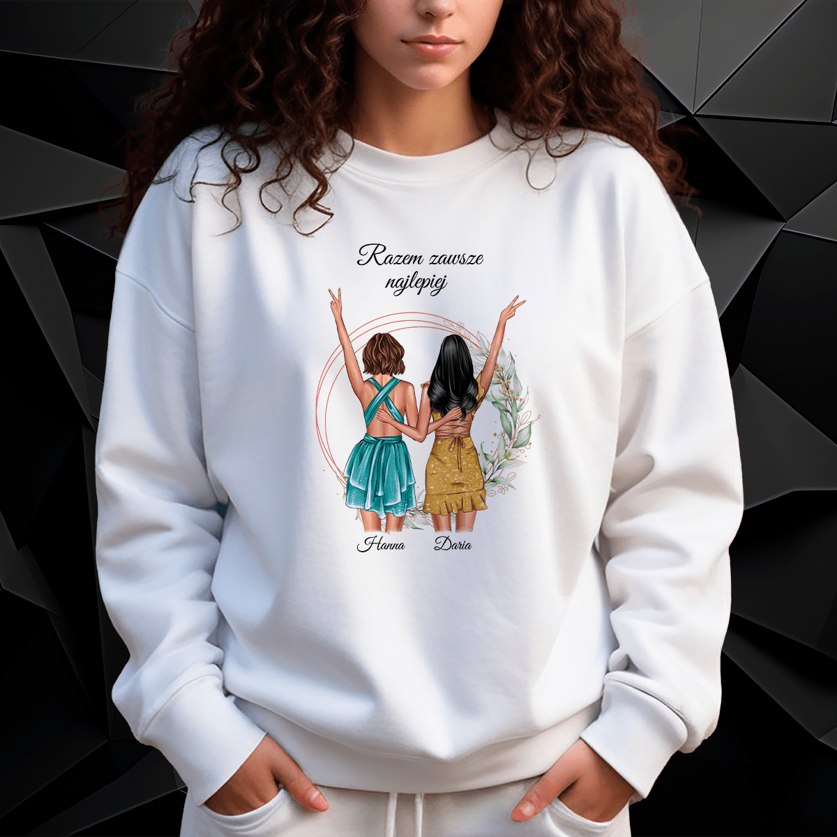 Personalizowana bluza damska z własnym nadrukiem SIOSTRY RAZEM - prezent dla siostry - Adamell.pl