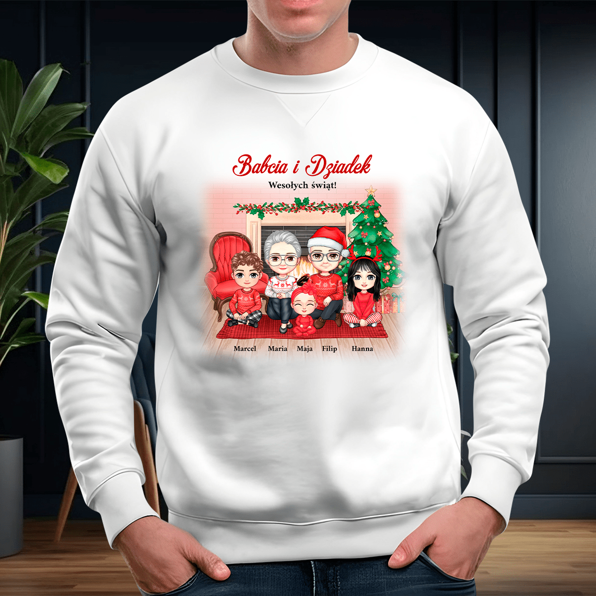 Personalizowana bluza męska z własnym nadrukiem CLIPART DZIADKOWIE W ŚWIĘTA - prezent dla dziadków - Adamell.pl