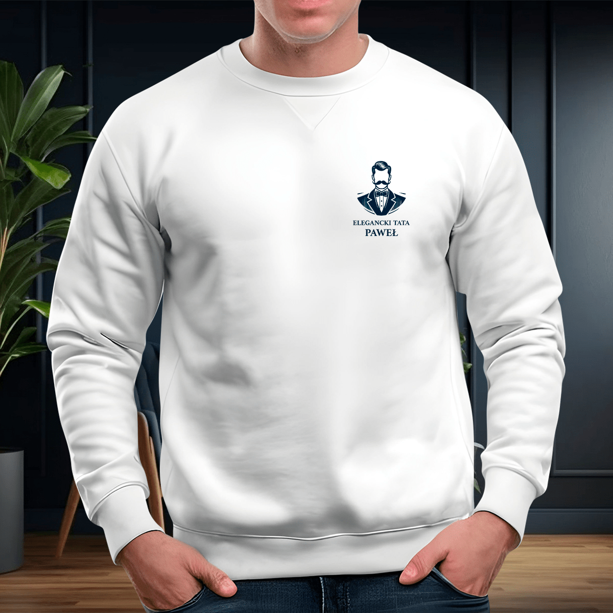 Personalizowana bluza męska z własnym nadrukiem ELEGANCKI TATA - prezent dla taty - Adamell.pl