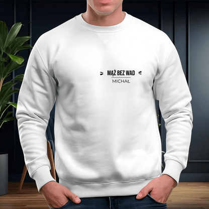 Personalizowana bluza męska z własnym nadrukiem MĄŻ BEZ WAD - prezent dla niego - Adamell.pl