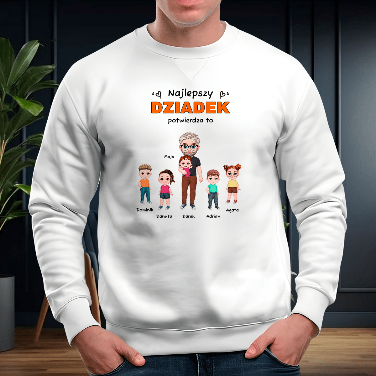 Personalizowana bluza męska z własnym nadrukiem NAJLEPSZY DZIADEK - prezent dla dziadka - Adamell.pl