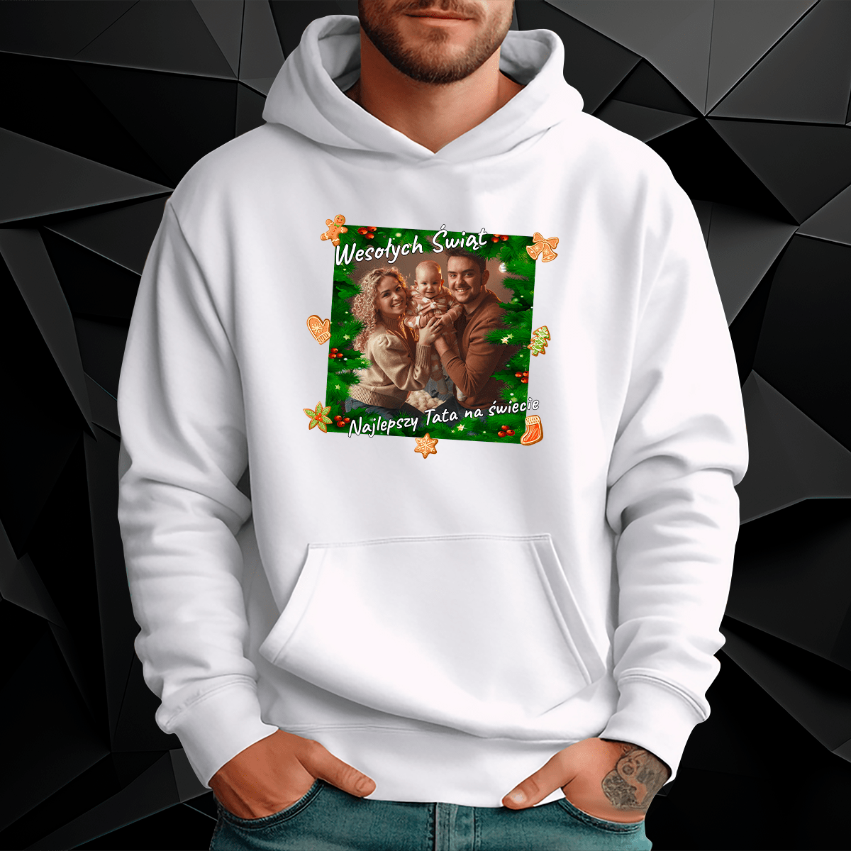Personalizowana bluza męska z własnym nadrukiem ŚWIĄTECZNE ZDJĘCIE - prezent dla taty - Adamell.pl