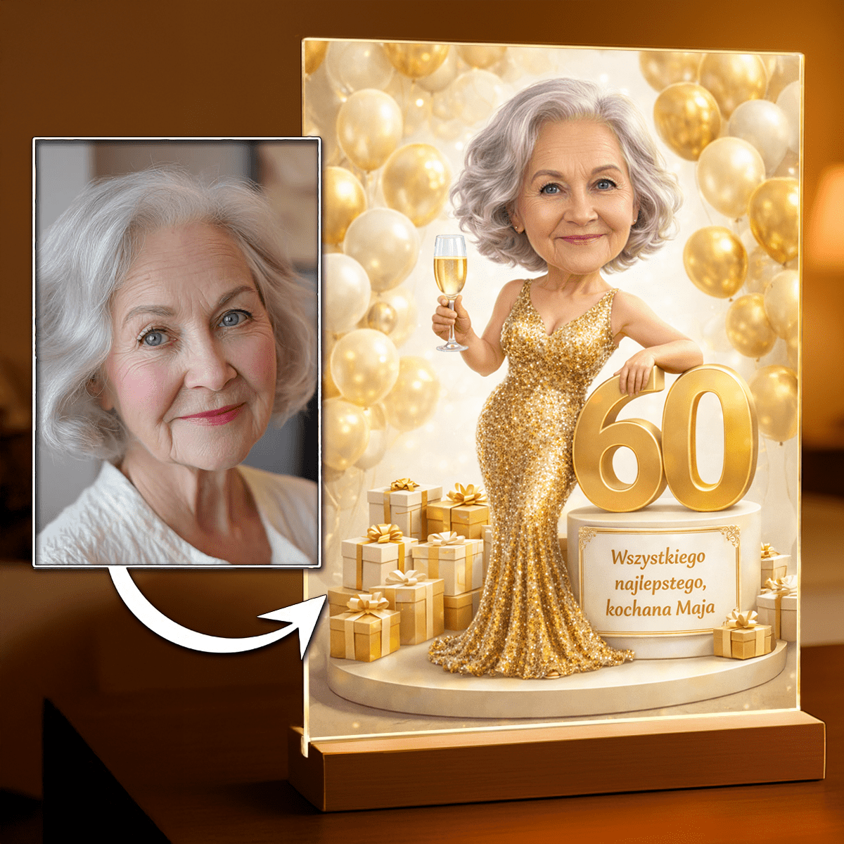 Personalizowany portret dla Babci na urodziny – portret na szkle akrylowym - Adamell.pl