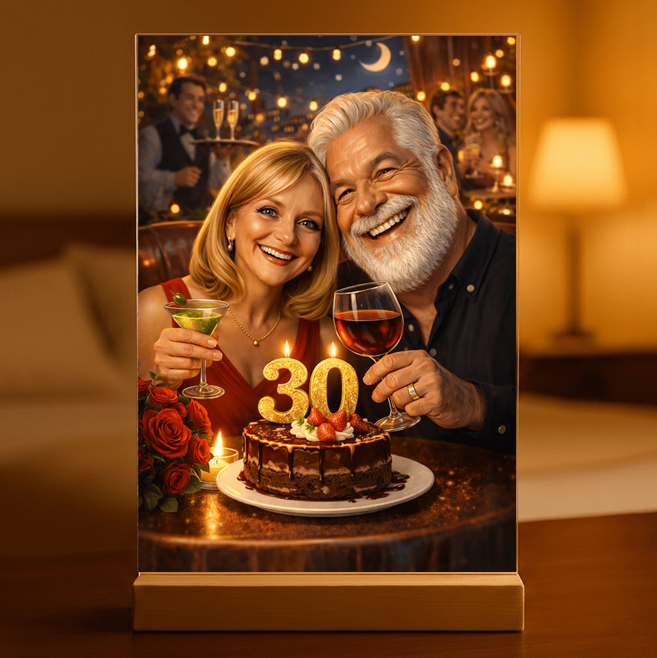 Personalizowany portret dla pary w bajkowym stylu – nadruk na szkle akrylowym - Adamell.pl