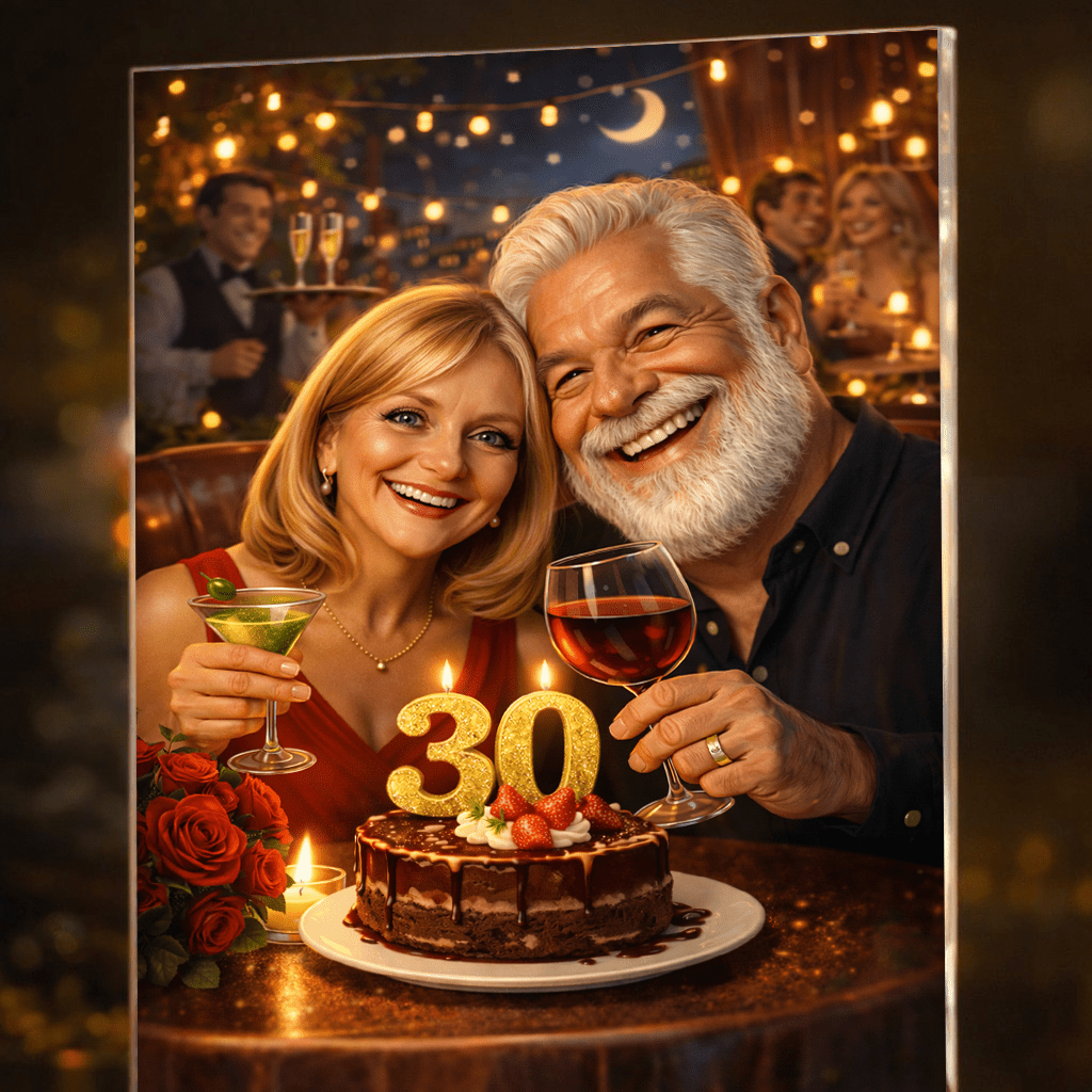 Personalizowany portret dla pary w bajkowym stylu – nadruk na szkle akrylowym - Adamell.pl