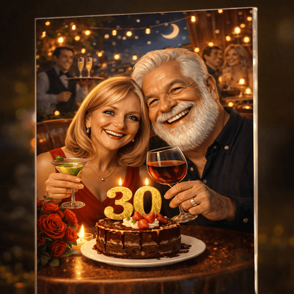 Personalizowany portret dla pary w bajkowym stylu – nadruk na szkle akrylowym - Adamell.pl