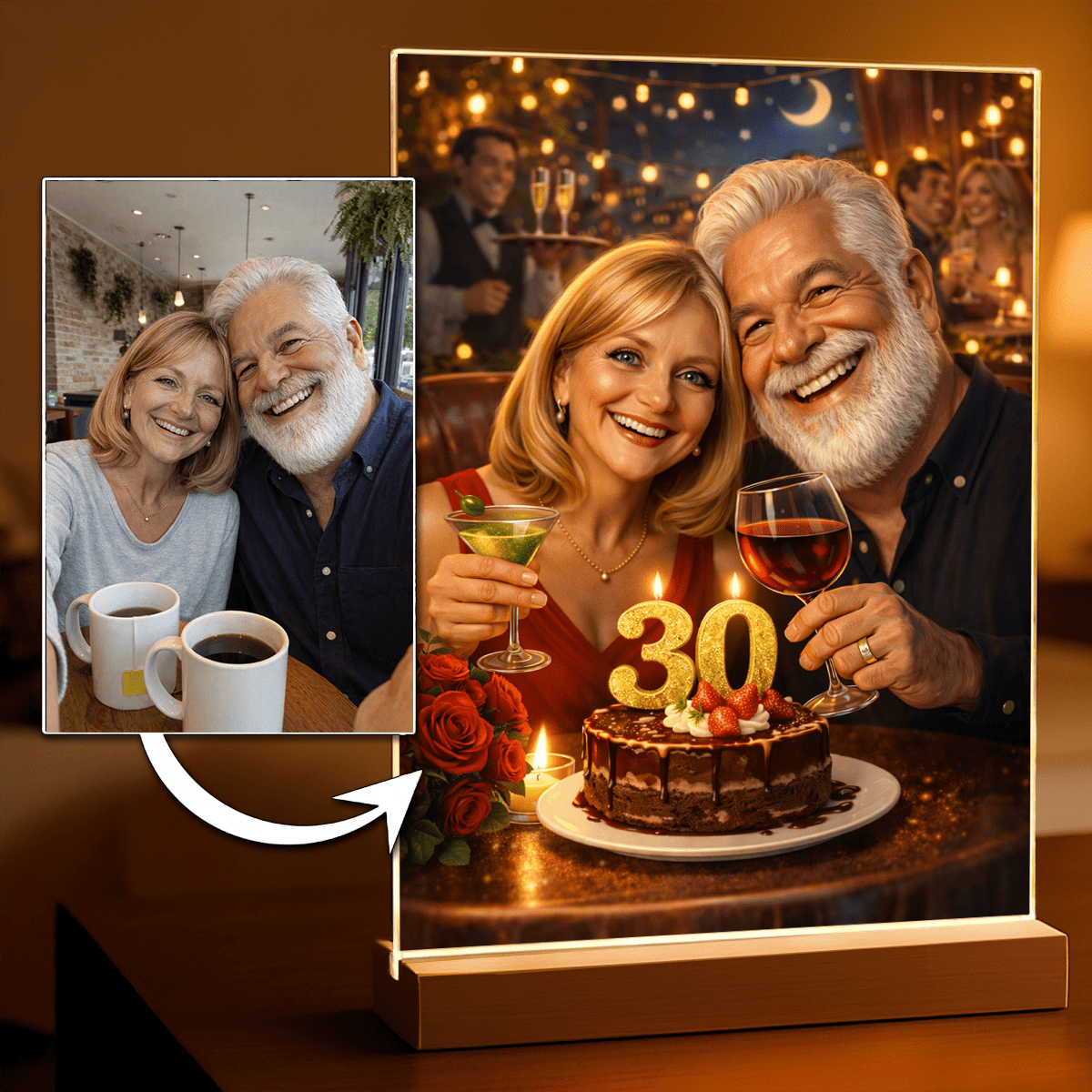 Personalizowany portret dla pary w bajkowym stylu – nadruk na szkle akrylowym - Adamell.pl