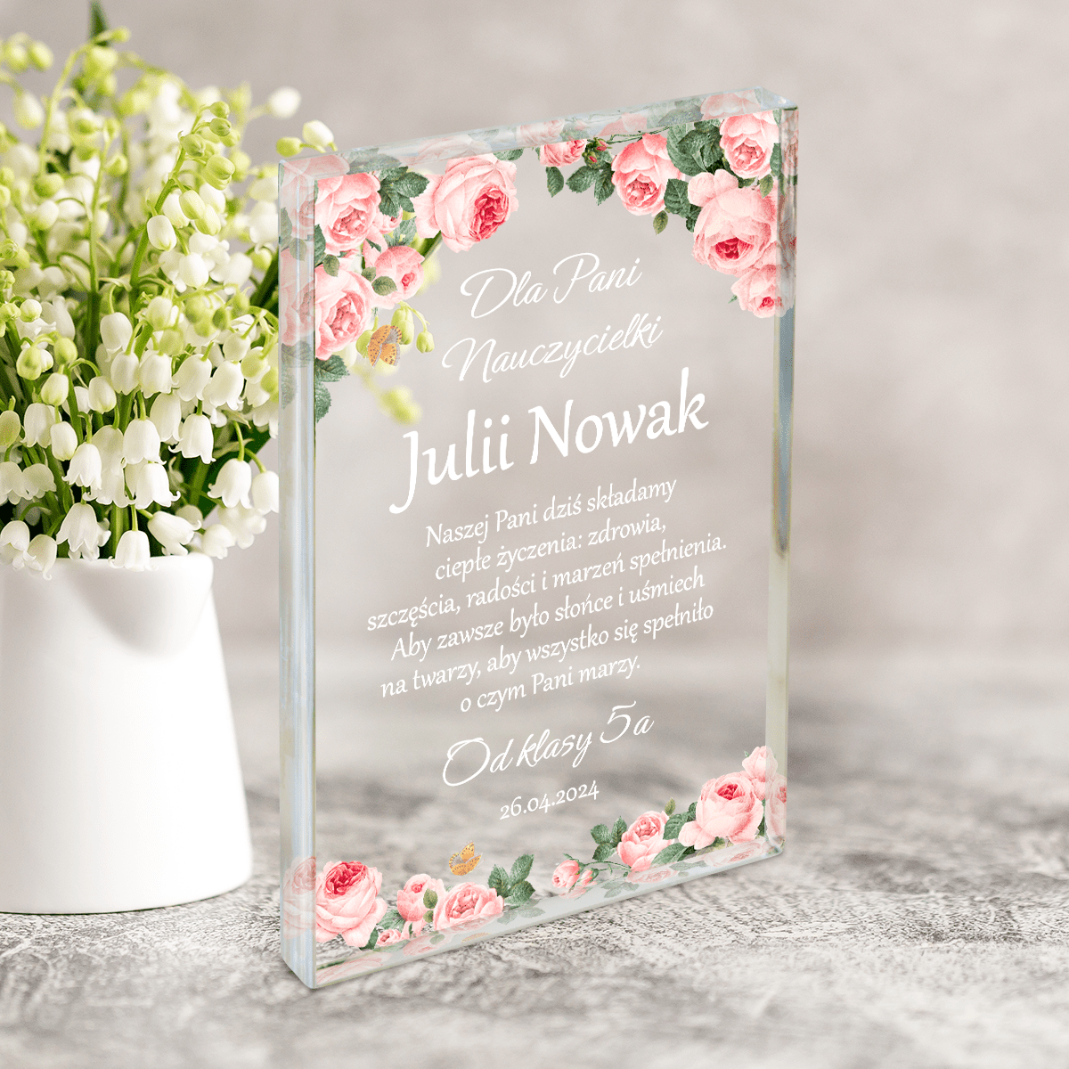 Piękne podziękowania - Druk na szkle, spersonalizowany prezent dla nauczycielki - Adamell.pl