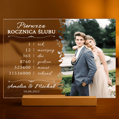 Pierwsza rocznica ślubu - Druk na szkle, spersonalizowany prezent dla pary - Adamell.pl