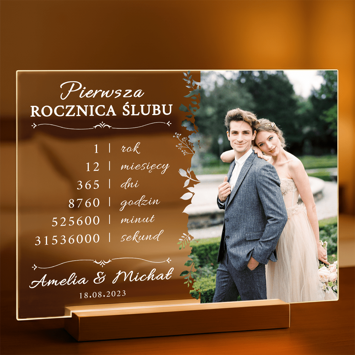 Pierwsza rocznica ślubu - Druk na szkle, spersonalizowany prezent dla pary - Adamell.pl