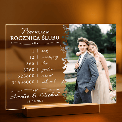 Pierwsza rocznica ślubu - Druk na szkle, spersonalizowany prezent dla pary - Adamell.pl