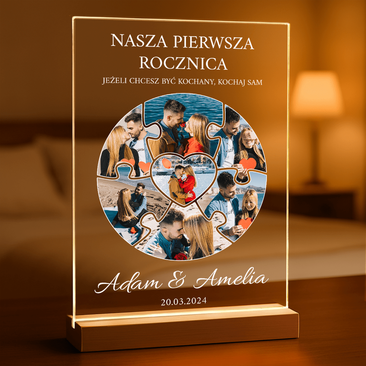 Pierwsza rocznica związku - Druk na szkle, spersonalizowany prezent dla pary - Adamell.pl