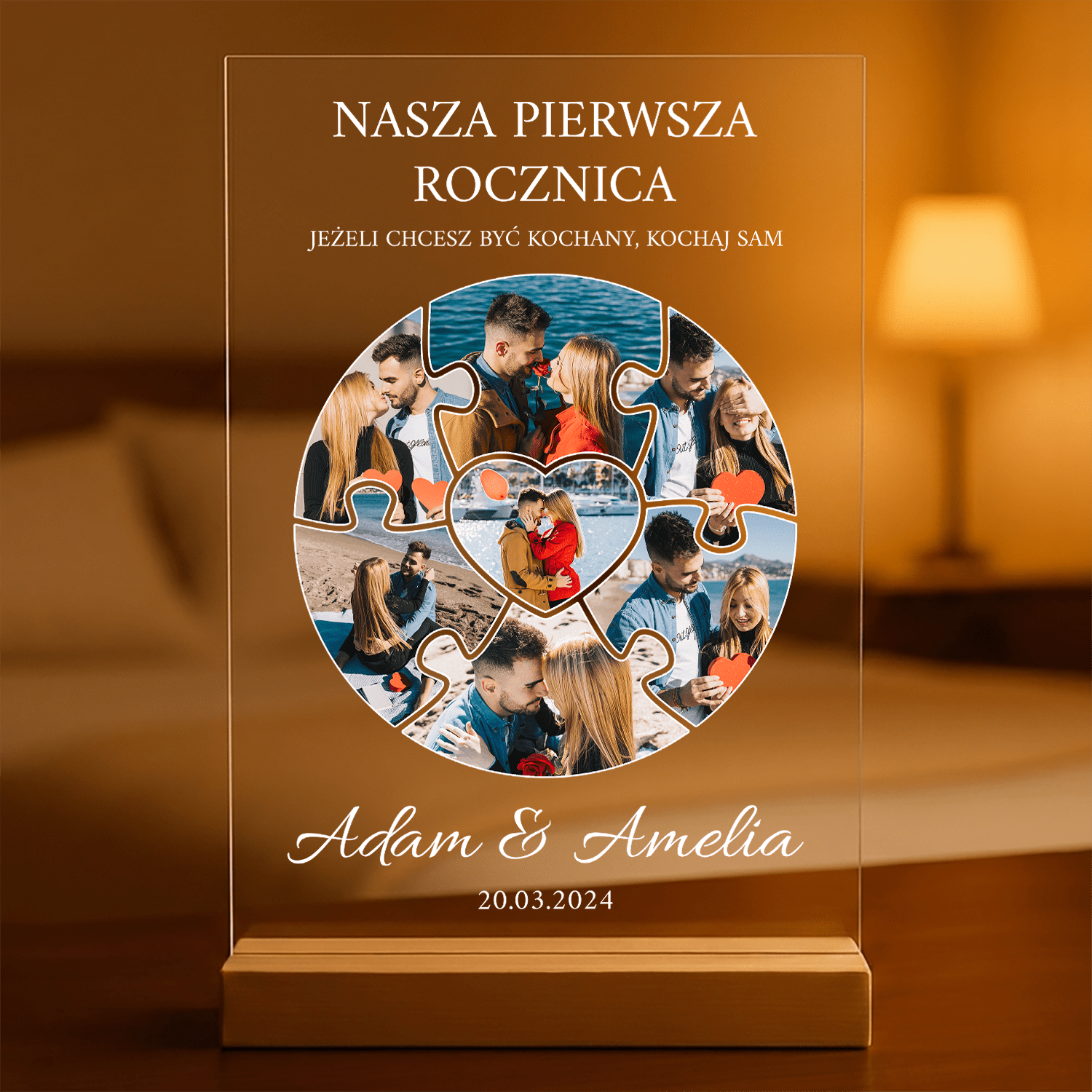 Pierwsza rocznica związku - Druk na szkle, spersonalizowany prezent dla pary - Adamell.pl