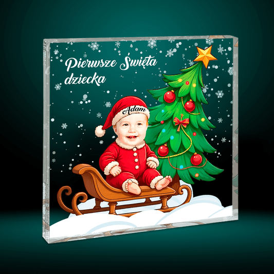Pierwsze święta dziecka - Druk na kwadratowym szkle, spersonalizowany prezent dla dziecka - Adamell.pl