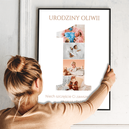 Pierwsze urodziny kolaż - plakat, spersonalizowany prezent dla dziecka - Adamell.pl