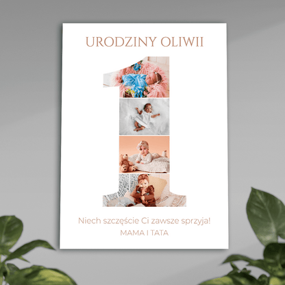 Pierwsze urodziny kolaż - plakat, spersonalizowany prezent dla dziecka - Adamell.pl