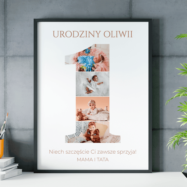 Pierwsze urodziny kolaż - plakat, spersonalizowany prezent dla dziecka - Adamell.pl