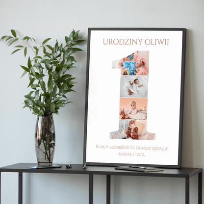 Pierwsze urodziny kolaż - plakat, spersonalizowany prezent dla dziecka - Adamell.pl