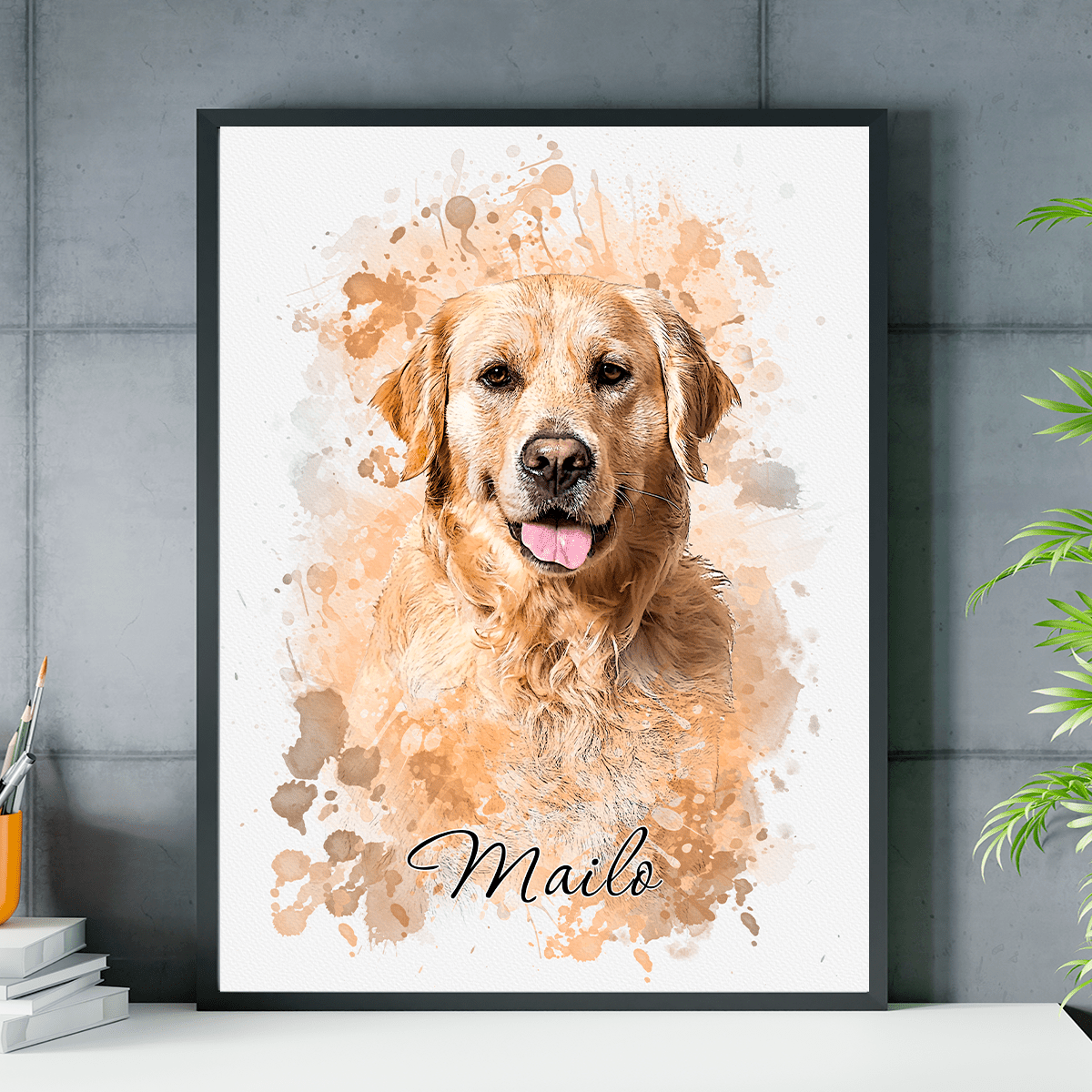 Pies efekt watercolor - plakat, spersonalizowany prezent dla właściciela psa - Adamell.pl