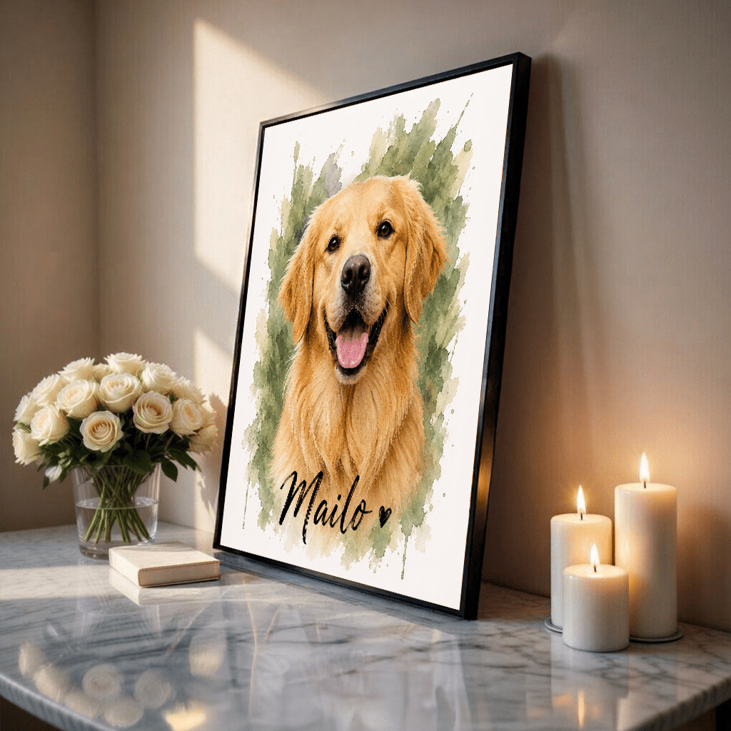 Pies efekt watercolor - plakat, spersonalizowany prezent dla właściciela psa - Adamell.pl