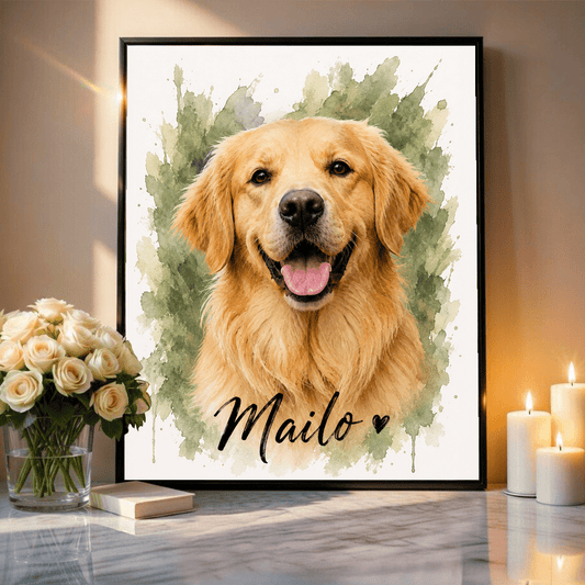Pies efekt watercolor - plakat, spersonalizowany prezent dla właściciela psa - Adamell.pl