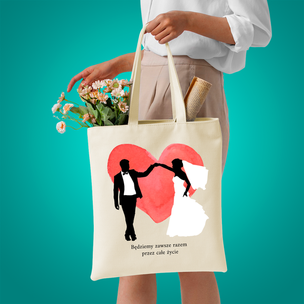 Materiałowa torba shopper z własnym nadrukiem ZAWSZE RAZEM - spersonalizowany prezent dla pary