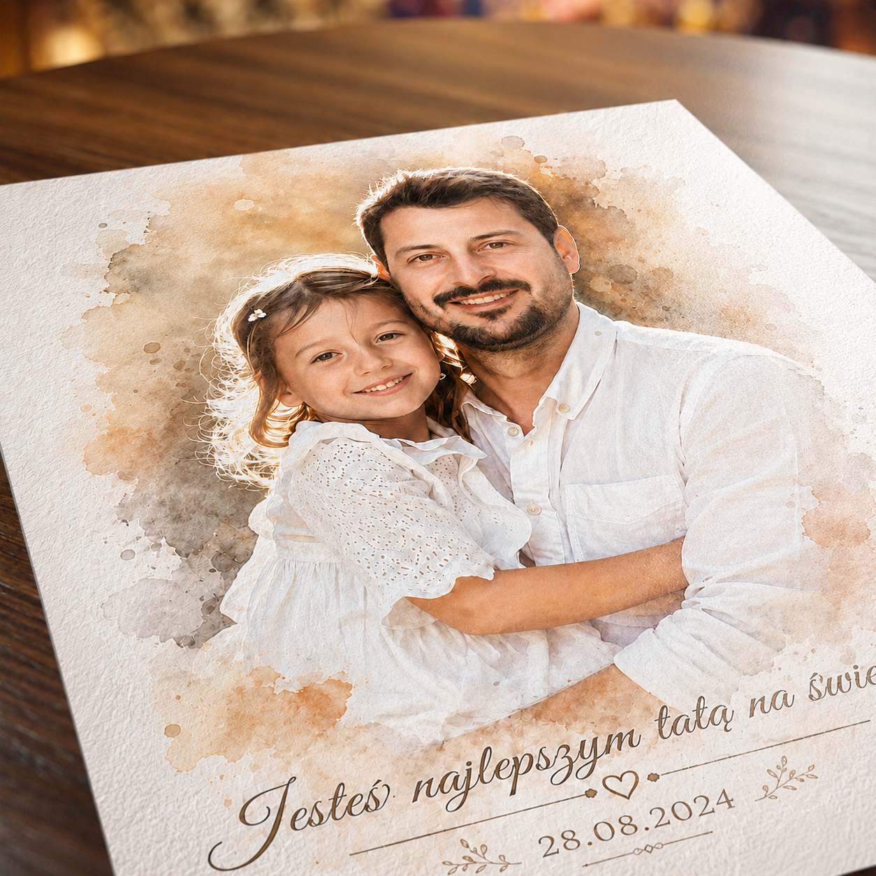 Tata i dziecko portret watercolour - plakat, spersonalizowany prezent dla taty