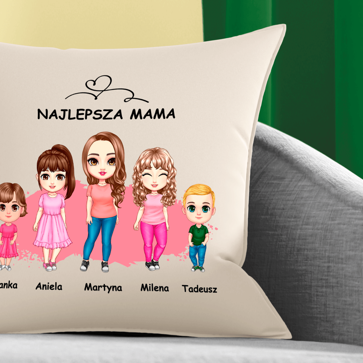 Poduszka z własnym nadrukiem CLIPART MAMA I DZIECI - spersonalizowany prezent dla mamy - Adamell.pl