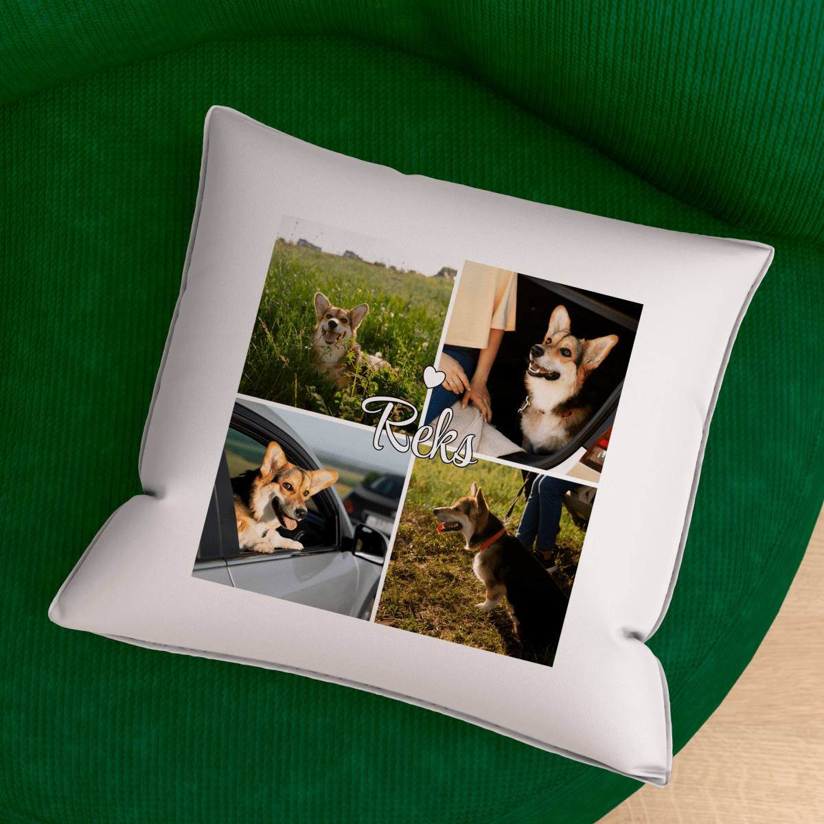 Poduszka z własnym nadrukiem CZTERY ZDJĘCIA PUPILA - spersonalizowany prezent dla właściciela psa - Adamell.pl