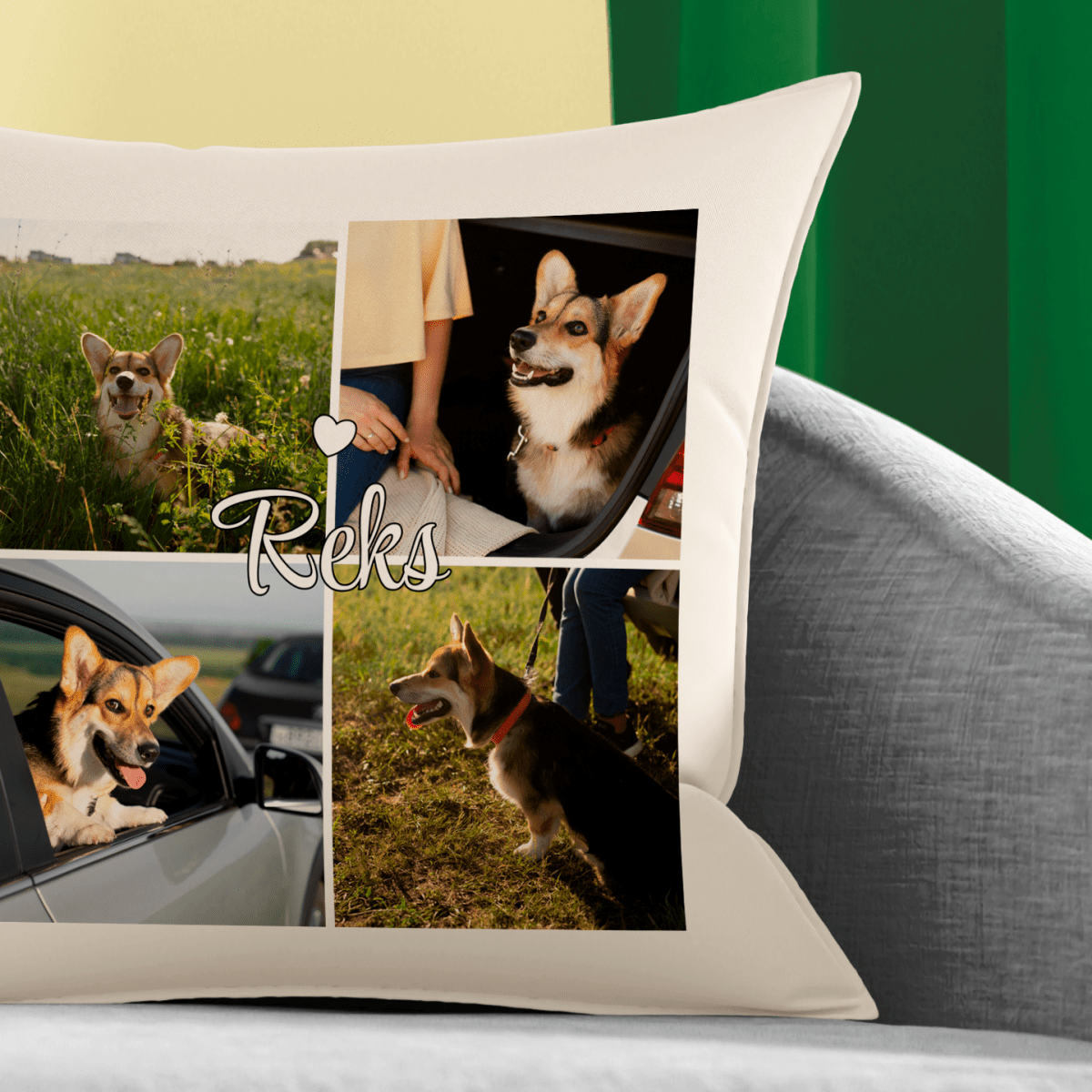 Poduszka z własnym nadrukiem CZTERY ZDJĘCIA PUPILA - spersonalizowany prezent dla właściciela psa - Adamell.pl