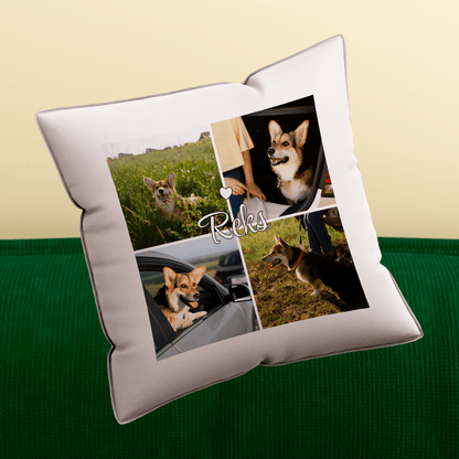 Poduszka z własnym nadrukiem CZTERY ZDJĘCIA PUPILA - spersonalizowany prezent dla właściciela psa - Adamell.pl