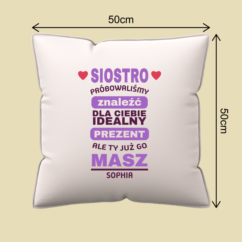 Poduszka z własnym nadrukiem IDEALNY PREZENT DLA SIOSTRY - spersonalizowany prezent dla siostry - Adamell.pl