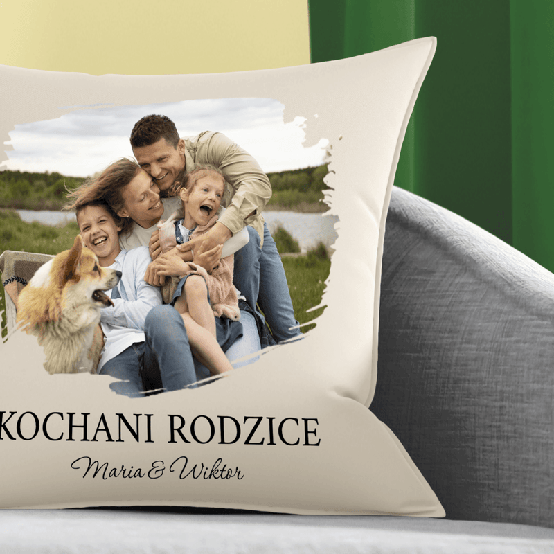Poduszka z własnym nadrukiem KOCHANI RODZICE - spersonalizowany prezent dla rodziców - Adamell.pl
