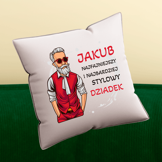 Poduszka z własnym nadrukiem NAJFAJNIEJSZY DZIADEK - spersonalizowany prezent dla dziadka - Adamell.pl