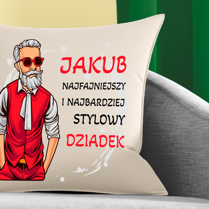 Poduszka z własnym nadrukiem NAJFAJNIEJSZY DZIADEK - spersonalizowany prezent dla dziadka - Adamell.pl