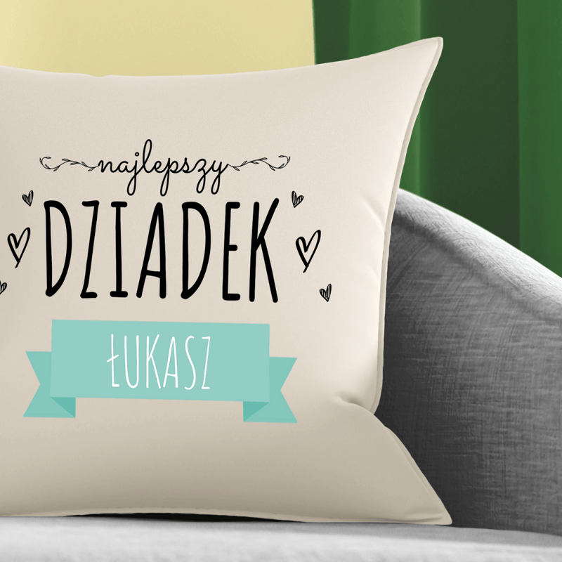 Poduszka z własnym nadrukiem NAJLEPSZY DZIADEK + IMIĘ - spersonalizowany prezent dla dziadka - Adamell.pl